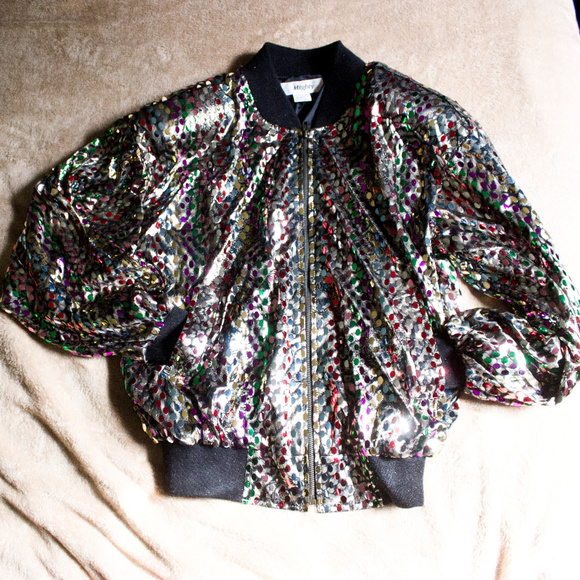 SOLD! Silver Sequin Jacket Bomber - Tiger Rainbow - Picture 2 of 7